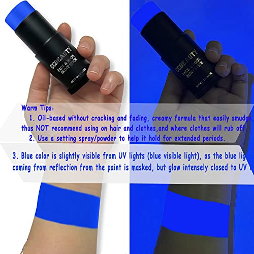 CCbeauty Neon Blue Face Paint Stick, UV Blue Face Painting Kit, Full Coverage SFX Makeup Foundation, Professional Non-Toxic Body Paint for Halloween Costume Cosplay Party, Glow In The Dark Makeup