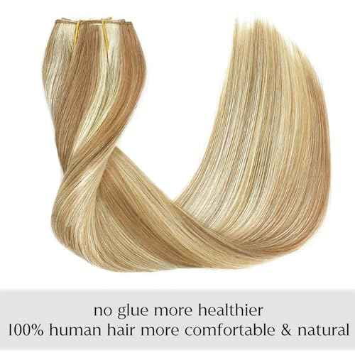 Hair Extensions 16 Inch Hair Extensions Real Human Hair Light Blonde to 613 Blonde Straight Hair Extensions Human Hair Extensions Hidden Wire Hair Extensions Transparent Fish Line Invisible Hairpiece