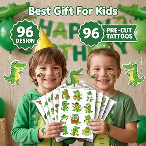 96-Piece Alligator Temporary Tattoos for Kids | Waterproof Party Favors