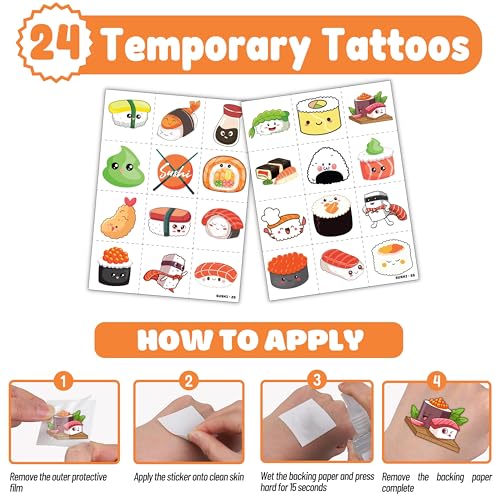 Sushi Party Favors Set - 24 Tattoos & 24 Slap Bracelets
