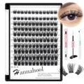 Hannahool10Rows Mixed 10-12-14-16mm /8-10-12-14mm Individual False Eyelashes D Curl Wide Stem Makeup Cluster Eyelashes Natural Volume Eye Lashes Extensions (HD-lashes kit-10-12-14-16MM Mixed)