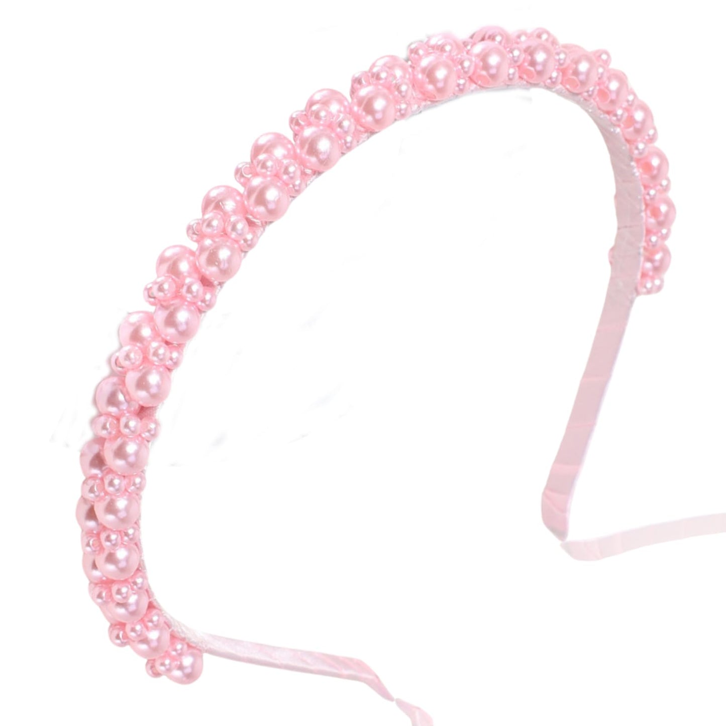 DIUEWOW Fashion Pearl Headbands for Women - Pink Cute Faux Pearl Beads Head Band, Bridal Hair Hoop for Party and Wedding