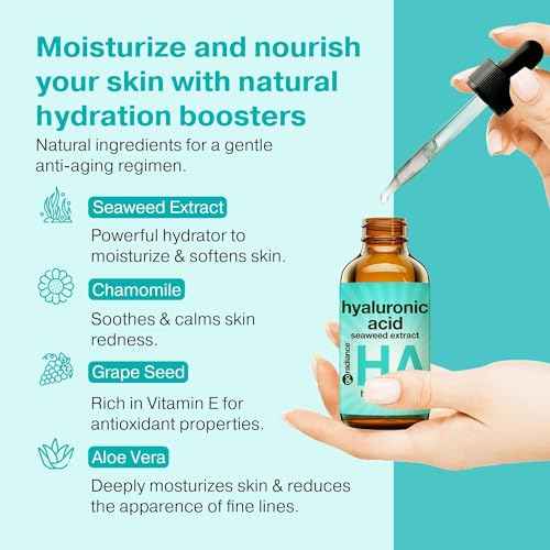 Double Size (4OZ) Hyaluronic Acid Serum for Face 3.5%, Hyaluronic Acid Moisturizer, Hydrating Serum for Face, Moisturizing Hyaluronic Acid Serum with Seaweed and Chamomile, Glow Face Serum for Women