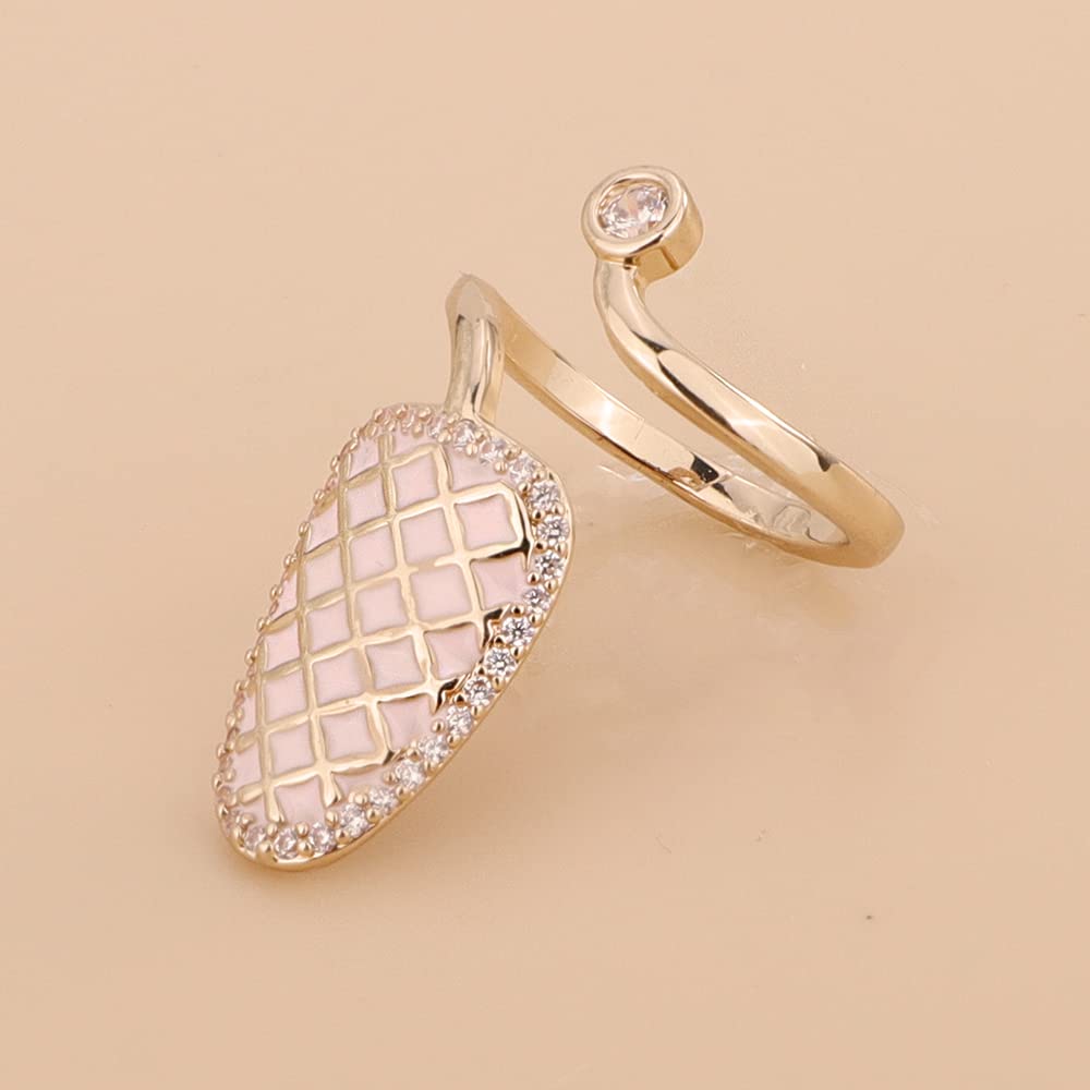 Rumtock Pink Nail Protecting Ring with CZ Crystal Gold Nail Cap Charms Fashion Jewelry for Women and Girls