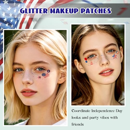 4th of July Glitter Freckles Temporary Face Tattoos, 18Pcs