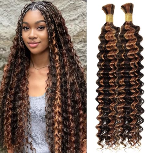 12A Grade 22-Inch Curly Bulk Hair Extensions - #4/30 Brown with Auburn Highlights