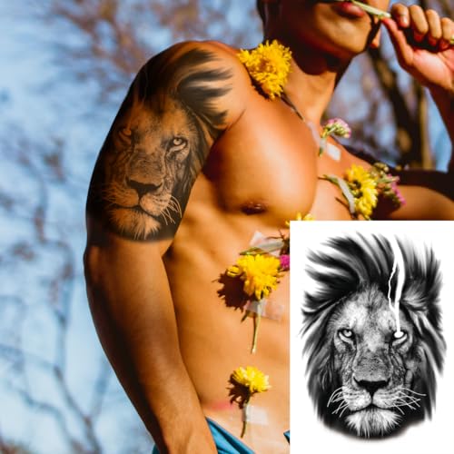 12 Sheets Black & Grey Animal Temporary Tattoos for Men
