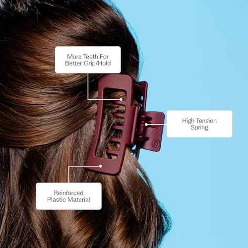 Gimme Beauty Rectangle Double Teeth Claw Clip - Extra Grip Accessory Set - Perfect for Medium Hair - Lasting Hold for Everyday Wear - Trendy, Non-Slip Cilp Duo for Women - Maroon & Black, 2 Pack