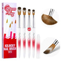 4PCS Gradient Red Silver Acrylic Nail Brush Set Kolinsky Hair Oval Pressed Shape