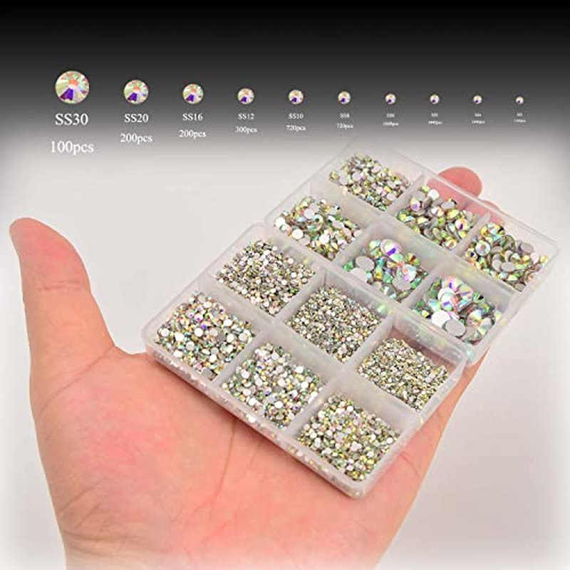 8000pc Non Hotfix Rhinestones 10 Sizes Glass Crystals Nail Art