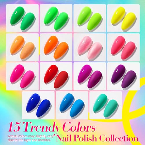 Born Pretty 15-Color Neon Nail Polish Set – Quick Dry DIY Manicure