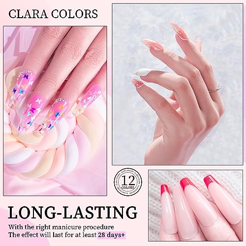 Clara Colors Poly Gel Nail Kit, 12 Colors Clear Jelly Nude Pink Poly Extension Gel Nail Kit with 48W UV Lamp All In One Polygel Nail Kit Starter Kit with Slip Solution and Tools for Nail Art DIY