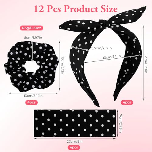 12 Pcs Polka Dot Headbands & Scrunchies Set for Women