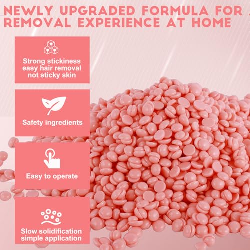 2.5lb Hard Wax Beads, Scented Stripless Wax Bead for Sensitive Skin, Professional Brazilian Waxing Bead, Bikini, Body, Face, Legs, Back, Chest, Coarse Hair Removal, At-Home Salon, 20 Wooden Sticks