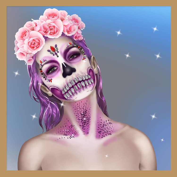 Skeleton Face Gems - 6 Pack Rhinestone Stickers for Halloween Makeup