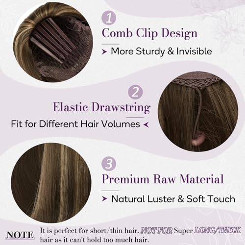 22 Inch Straight Ponytail Extension - Brown Blonde