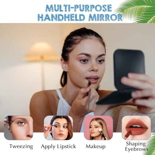 Geetery Travel Compact Magnifying Mirror with Tweezers, 1X/15X Magnification, 3.35'' x 3.35'' Pocket Size, Folding Makeup Mirror, Portable for Travel and Purses (Black)