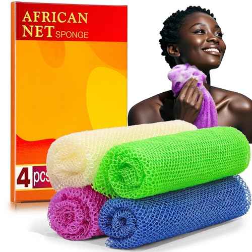 4 Pieces African Net Sponge for Deep Exfoliation ? African Net Sponge Authentic, Exfoliating Washcloth, Quick-Drying African Exfoliating Net for Smooth & Glowing Skin(Blue, Green, Purple, White)