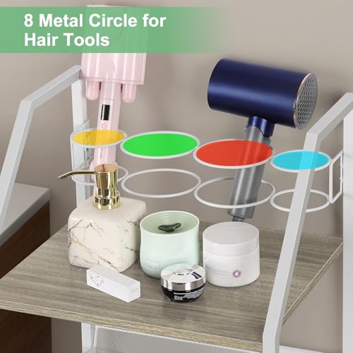 OYEAL White Bathroom Storage Cart Rolling Towel Cart On Wheels Freestanding Bathroom Shelf Unit with Hair Dryer Holder for Small Spaces, Living Room, Kitchen