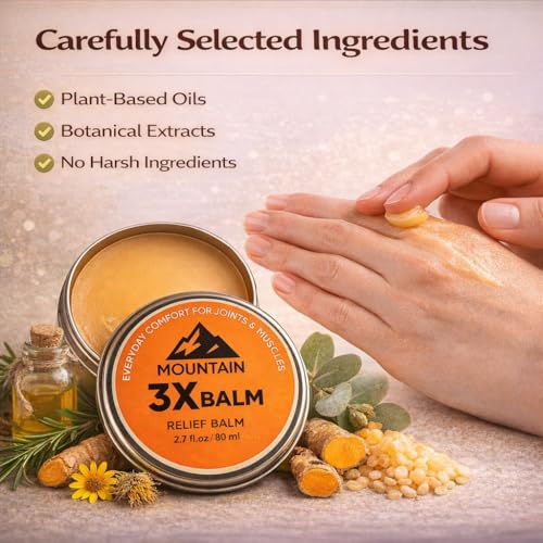 Mountain 3X Balm, Mountain 3X Relief Balm - 2.7fl oz ? Soothing Body Balm for Neck, Hands & Feet with Organic Arnica & Camphor (1 pack)