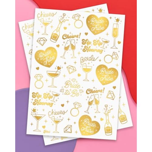xo, Fetti Gold Bachelorette Tattoos, 54 pcs | Bach Party Favors, Bride Tribe Temporary Tats, Metallic Bridal Party Accessory, Bridesmaid Gift