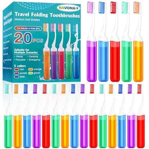 Navona 20 PCS Travel Toothbrush Set, Folding Mini Toothbrush, Potable Travel Size Toothbrushes, Medium Bristles, Individually Wrapped Bulk Toothbrushes for Camping, Hiking, School