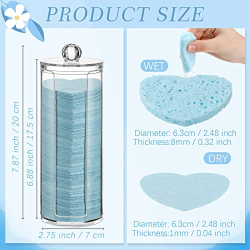 Sieral 120 Pcs Compressed Facial Sponges with Container Disposable Face Sponge Pads for Washing Face Cleansing Exfoliating Esthetician Makeup Removal(Heart,Light Blue)