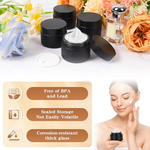2 oz Glass Jars with Lids, Round Airtight Cosmetic Jars with Inner Liners, Empty Containers for Lotions, Ointments, Candle Making, Creams, DIY Projects (48 Pack, Black Frosted)