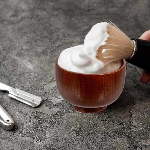 Mipcase Wooden Shaving Soap Bowl for Men Durable Thick Shave Mug with Smooth Polished Surface Comfortable Handle 3.74 X 3.74 X 2.75 Inch Shaving Accessory