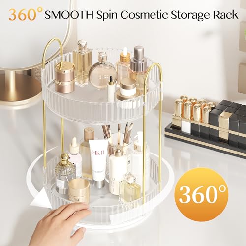 360° Rotating Makeup Organizer - 2-Tier Clear Vanity Storage