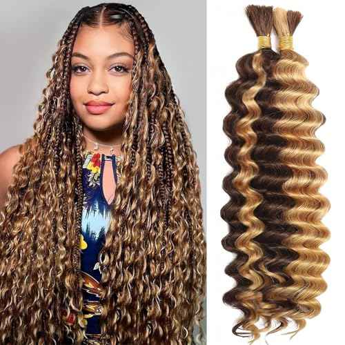 Human Braiding Hair 22 Inch 4/27 Highlight ombre Deep Wave boho Braids Human Hair 110g 2 Bundles/Pack No Weft Braiding Human Hair