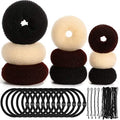 Donut Hair Bun Maker Set - 9 Pieces with Elastics & Bobby Pins