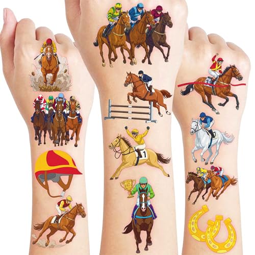 96 PCS Horse Racing Temporary Tattoos for Kids