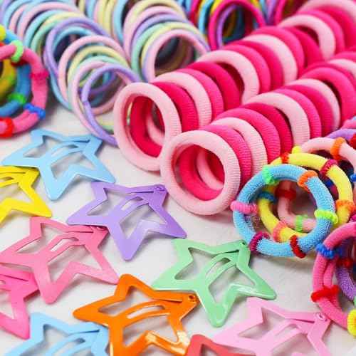 889 pcs Elastic Hair Ties for Girls Hair Accessories Ponytail Holders Colorful Rubber Bands Set with 14 pcs Cute Hair Clip