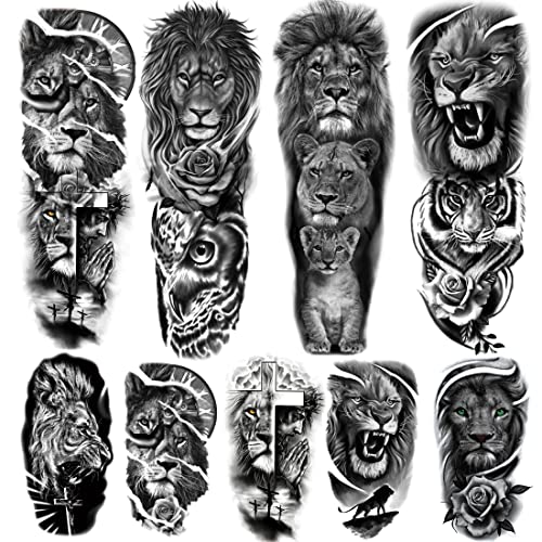 Lion Tiger Temporary Tattoo Sleeves - 9 Sheet Set