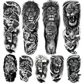 Lion Tiger Temporary Tattoo Sleeves - 9 Sheet Set