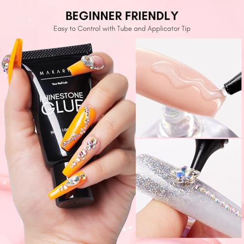 Makartt Rhinestone Glue Set - 2 x 30ml Medium Viscosity Nail Art Adhesive for Rhinestones & 3D Charms