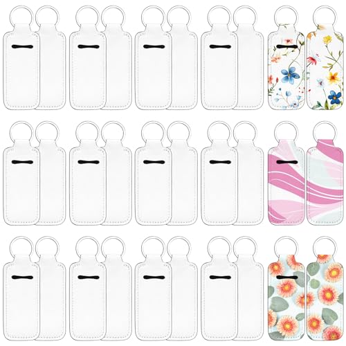 30 Pcs Sublimation Lipstick Holder Keychain Blanks, Chapstick Holder with Neoprene Clip-on Sleeve, Bulk Travel Key Ring DIY Sublimation Blanks Products