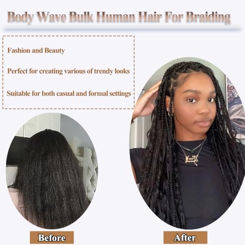 Y WIGS 18-Inch Body Wave Human Braiding Hair - 50G Bulk for Boho Styles