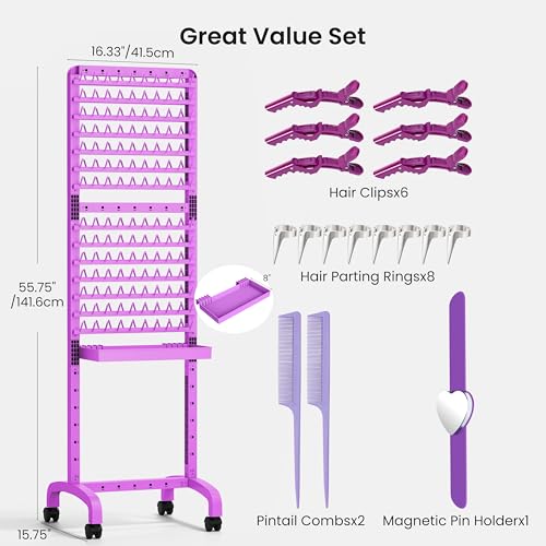 Braiding Hair Rack 280 Pegs with Wheels & 17 Tools