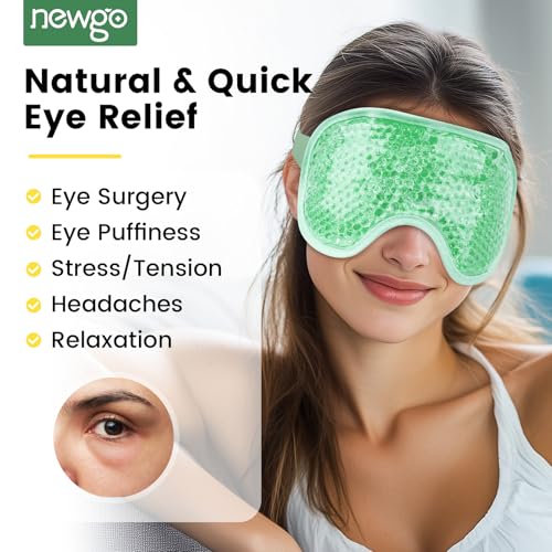 NEWGO Cooling Eye Mask for Puffy Eyes, Cold Eye Mask Eye Ice Pack for After Eyes Surgery, Tension Stress Relief, Itchy Eyes, Headaches, Dark Circles - Blue (Green) (Pack of 2)
