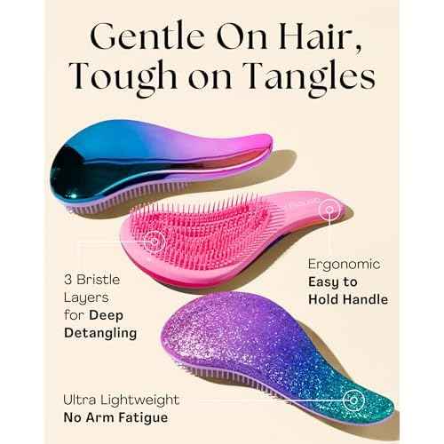 Lily England Detangler Hair Brush for Curly, Thick, Straight & Natural Hair - Gentle Detangling Brush for Women, Kids & Toddlers with Flexible Bristles - Smooth Hairbrush for Wet & Dry Hair, Purple