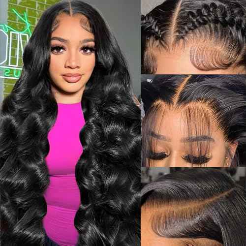13x6 Lace Front Wigs Human Hair 180% Density HD Lace Frontal Wigs Body Wave Lace Front Wigs Human Hair Pre Plucked With Bleached Knots Black Body Wave Wig 22 Inch
