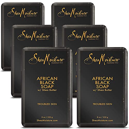 SheaMoisture Bar Soap 6 Count for Troubled Skin African Black Soap Cleanser with Shea Butter 8 oz