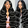 Black 30 Inch Body Wave Human Hair Wigs 13x6 Lace Front 180% Density