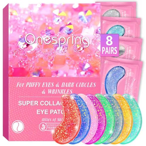 Eye Masks (8 Pairs) - Travel Essentials - Under Eye Patches for Dark Circles, Puffiness, Fine Lines with Collagen, Revitalises and Refreshes Your Skin, Bridesmaid Gifts for Her