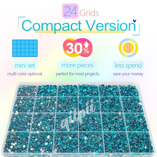 Qiipii Teal Blue Resin Rhinestones with B7000 Glue for Crafts & DIY Jewelry 2mm-6mm