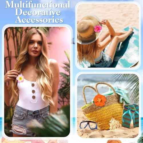 10 Pcs Hawaiian Flower Hair Clips for Women, 3.75¡± and 2.75¡± Plumeria Hair Clips Artificial Flower Hair Accessories for Vacation Beach Seaside