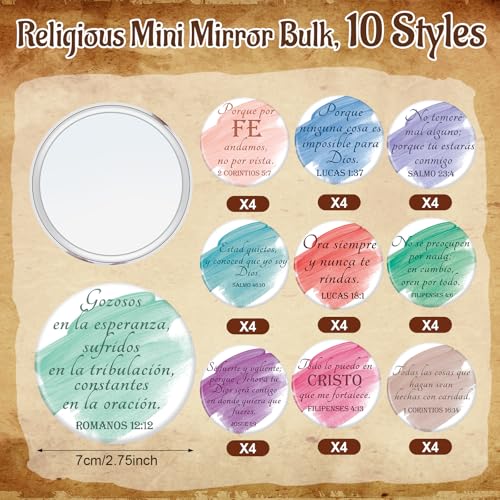 40 Pcs Spanish Christian Compact Mirrors for Women Inspirational Bible Verse Pocket Mirror Mini Purse Makeup Mirror Regalos Cristianos En Espa?ol for Mom Pastor Wife Church Party Favor