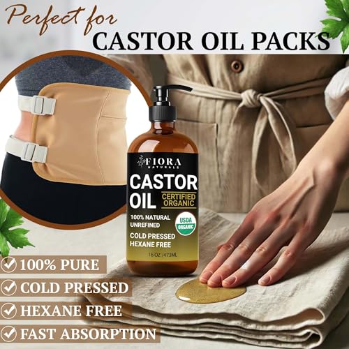 Organic Castor Oil by Fiora Naturals – 16 Oz Cold Pressed for Hair & Skin